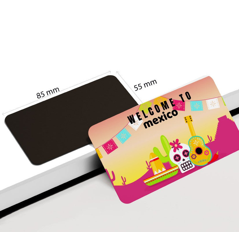 dhcrafts Rectangular Rubber Fridge Magnet / Magnetic Card Multicolor Mexico D3 Design Pack of 1 (8.6cm x 5.4cm)